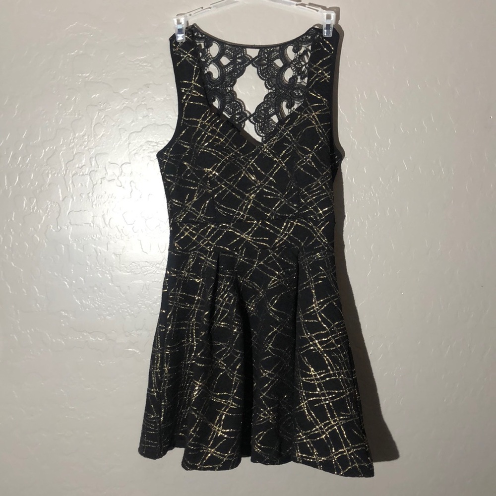 Black and gold formal skater dress